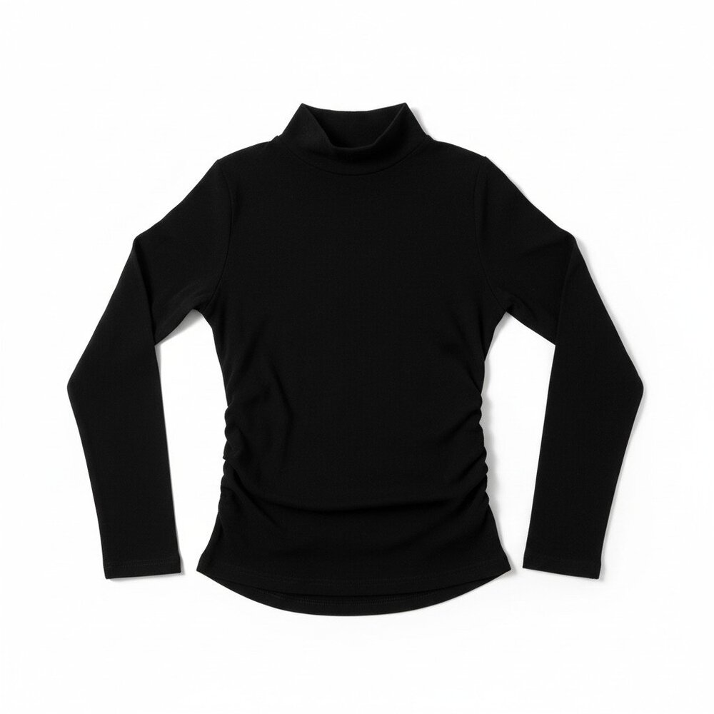 OGL Ruched Mock Neck Top Black NWT Side Ruched SPU 230926-1295W24 - Picture 3 of 7